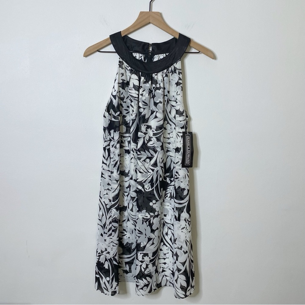 Jessica Howard Dress - Black Floral Halter Sleeveless 12 Petite